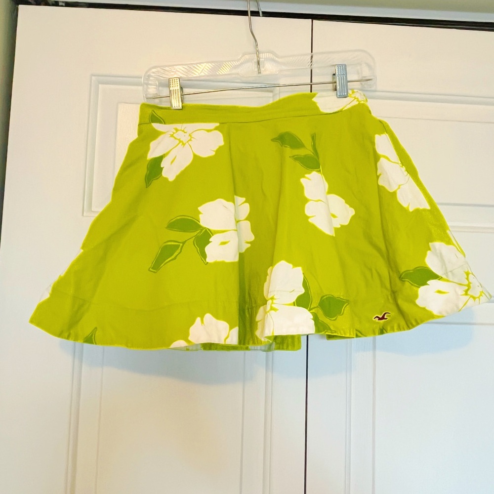 Hollister Lime Green Floral Skater Skirt